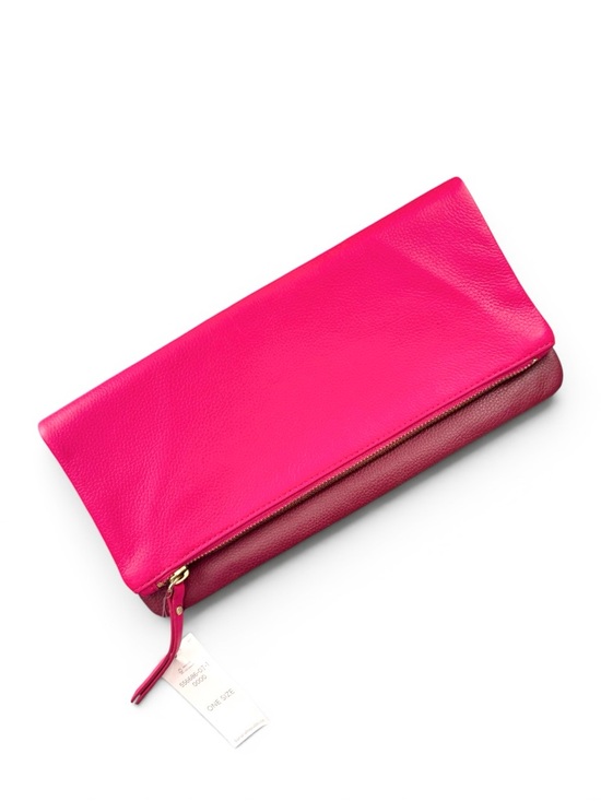 Handbags - Two-Tone Hot Pink and Burgundy Foldover Leather Clutch